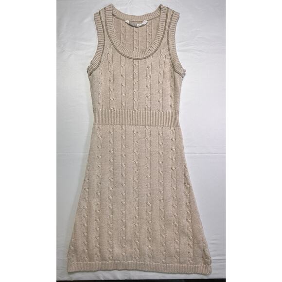 Athleta Tan Knit Cable Sleeveless Dress Sweater Cotton and Cashmere Size XS - Picture 1 of 10